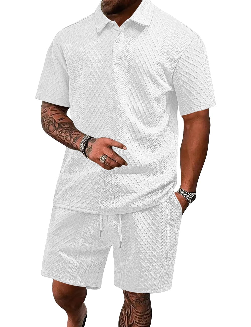 Men's 2 Pieces Outfits Casual Polo Shirt and Shorts Set Collar Athletic Jogging Summer Tracksuit