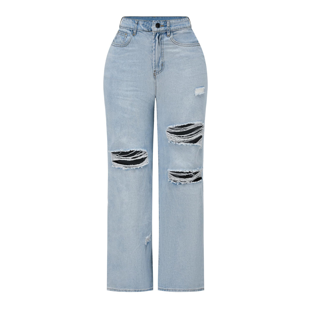THUNDER STAR Womens High Waisted Wide Leg Jeans Stretchy Distressed Denim Pants