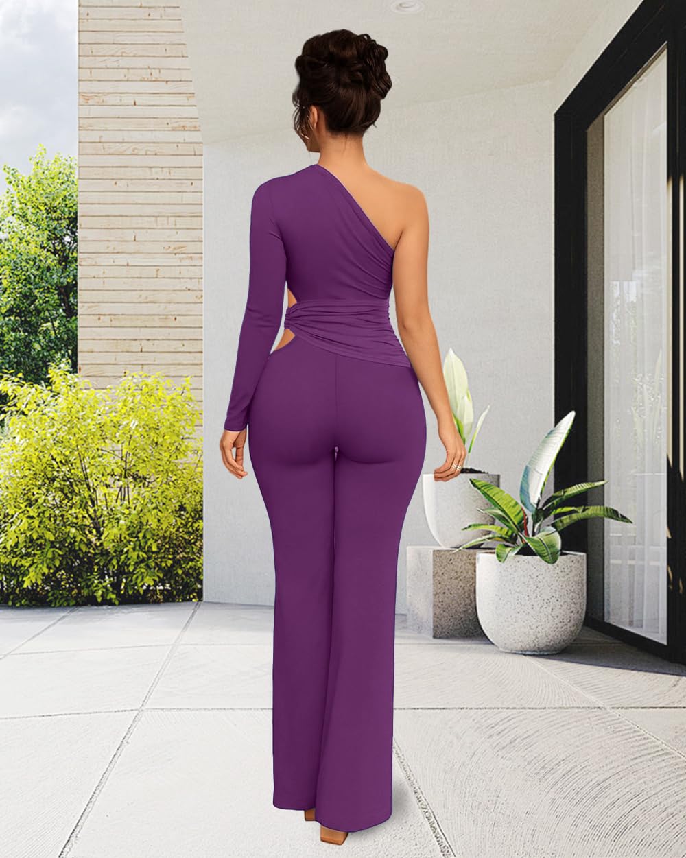 HWP Sexy Jumpsuits for Women Casual Off Shoulder Cocktail Party Clubwear Jumpsuit Wide Leg Long Pant Rompers