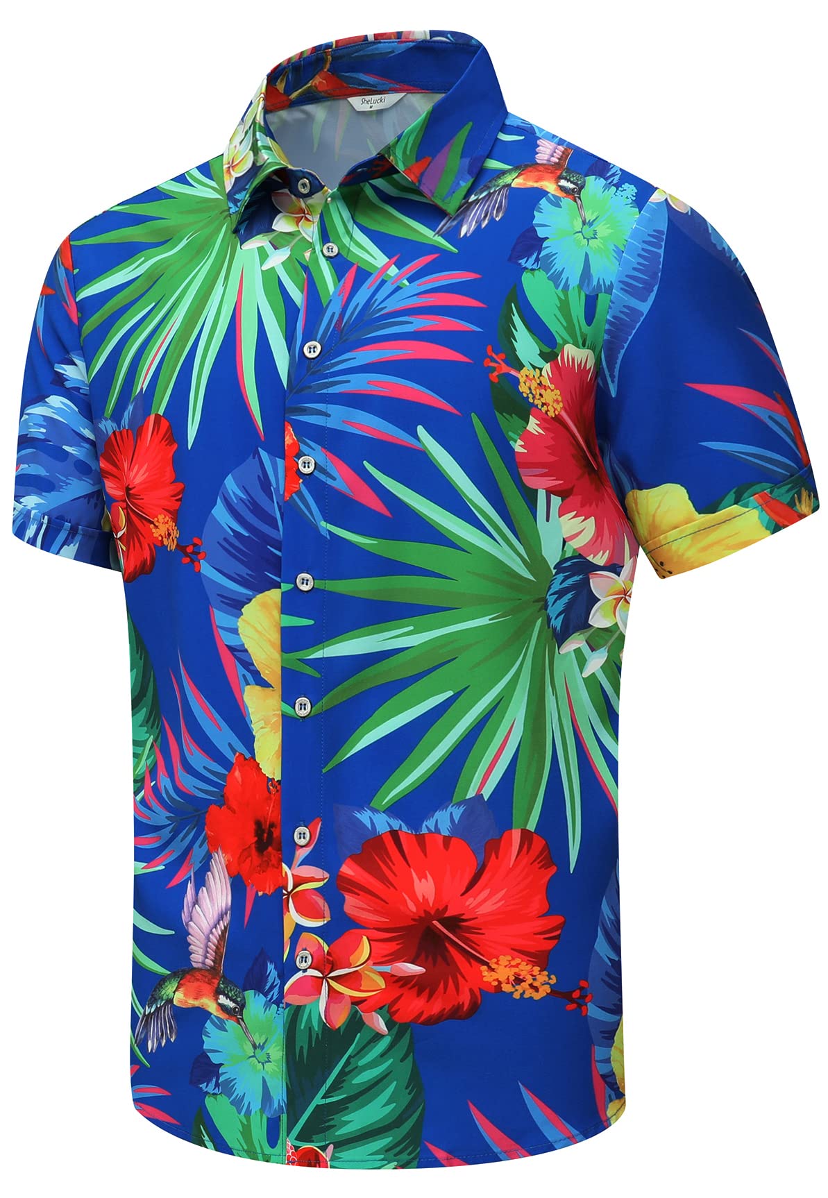 SheLucki Hawaiian Shirt for Men, Unisex Summer Beach Casual Short Sleeve Button Down Shirts, Printed Palmshadow Clothing