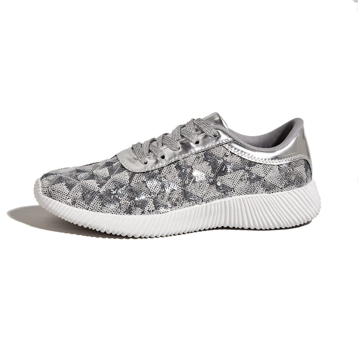 BELOS Women Glitter Sparkly Fashion Sneakers | Lightweight Metallic Sequins Tennis Shoes Casual Retro Braided Walking Shoes