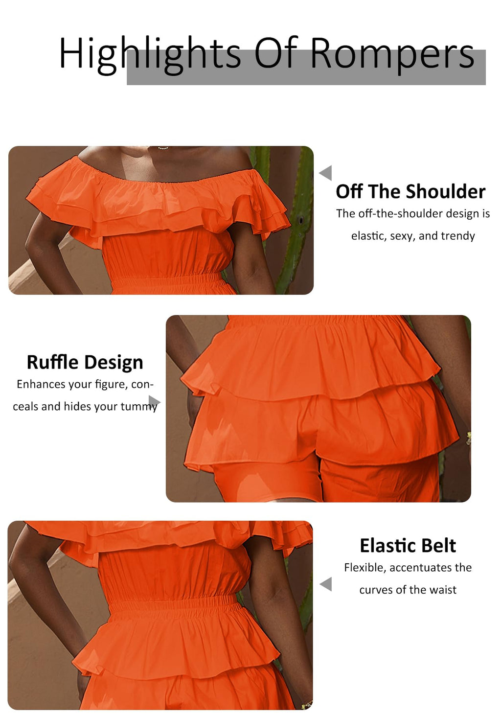LAJIOJIO Rompers for Women Sexy Off the Shoulder Ruffle Hem Short Jumpsuits | Pleated,Dressy Jumpsuits,Party Outfits,Tiered