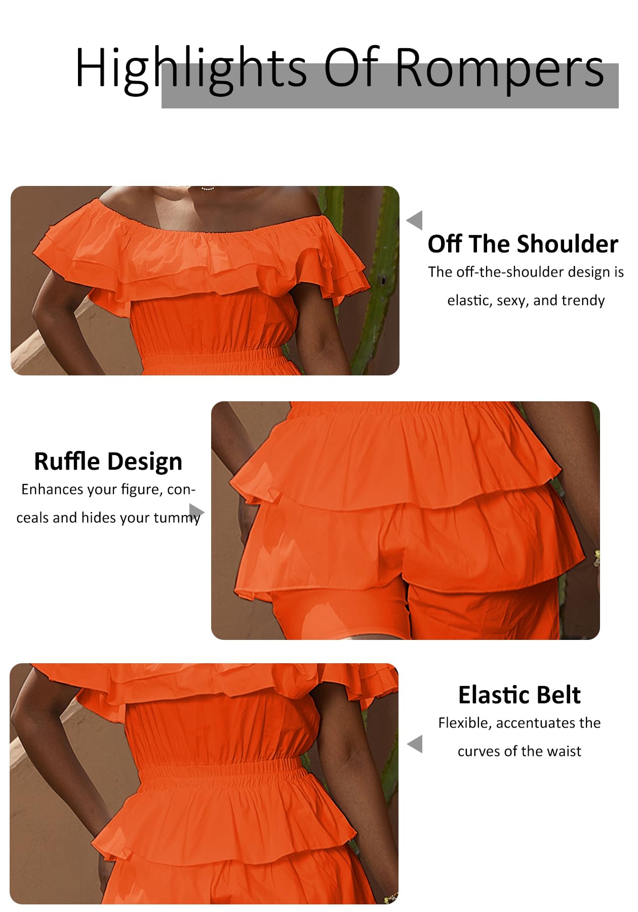 LAJIOJIO Rompers for Women Sexy Off the Shoulder Ruffle Hem Short Jumpsuits | Pleated,Dressy Jumpsuits,Party Outfits,Tiered