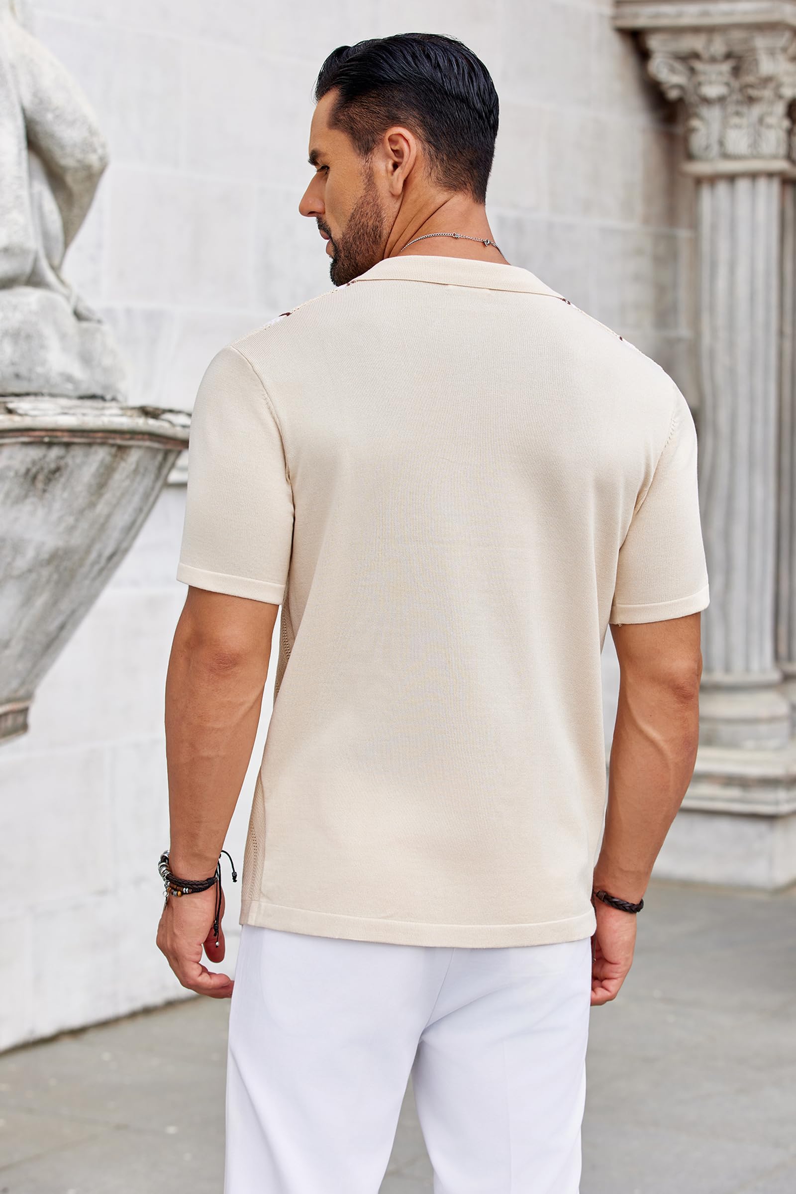 COOFANDY Knit Shirts for Men Casual Short Sleeve Button Down Shirts Summer Beach Stretch Fit Collared Shirts
