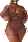 Women's Plus Size Halter String Triangle Bikini Sets 3 Piece Swimsuits with Side Ruched Drawstring Cover Up