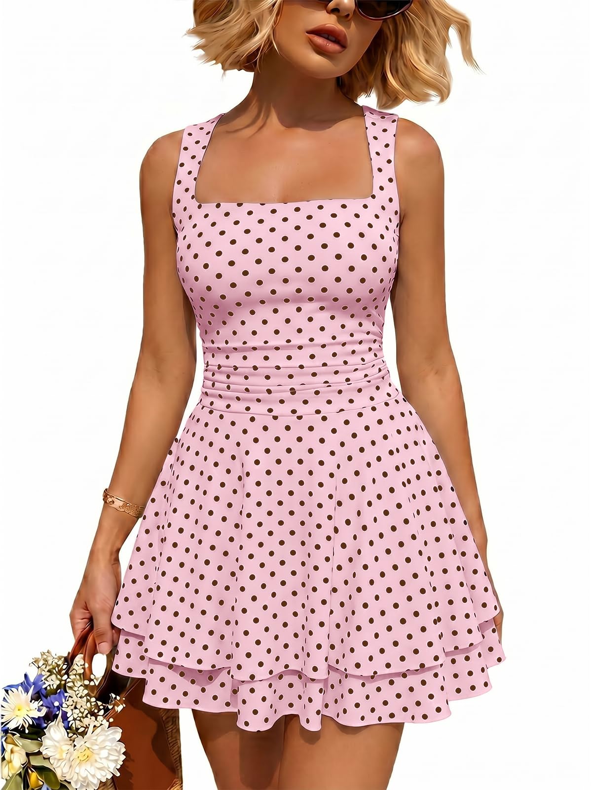 Trendy Queen Women Mini Summer Party Homecoming Beach Vacation Sun Dresses | Birthday Square Neck Flowy Short Sundress, 2026 Cruise Outfits, Athletic Cute Clothes, Date Night Club Resort Wear