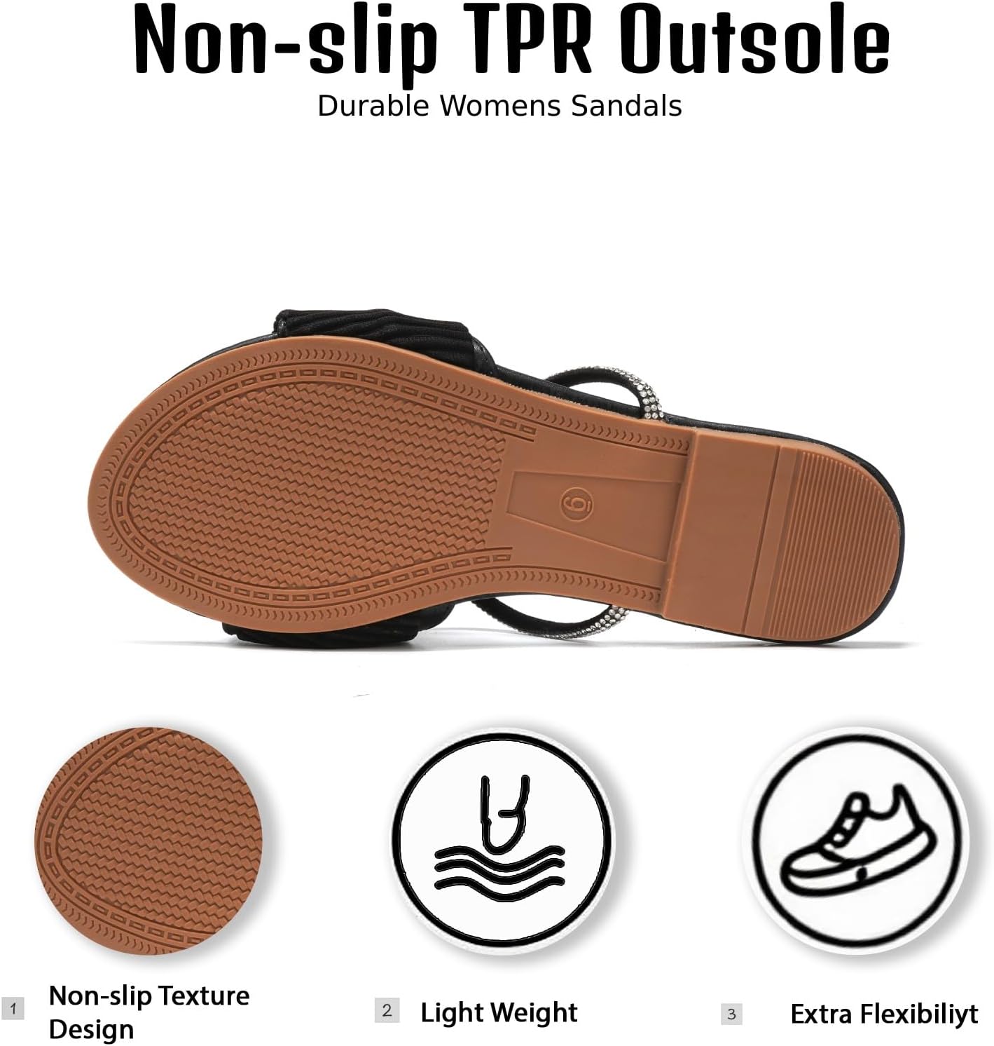 Women's Sandals Rhinestone Strappy Slides With Soft Memory Foam Insole, Dressy Open Toe Beach Slippers Flats for Summer