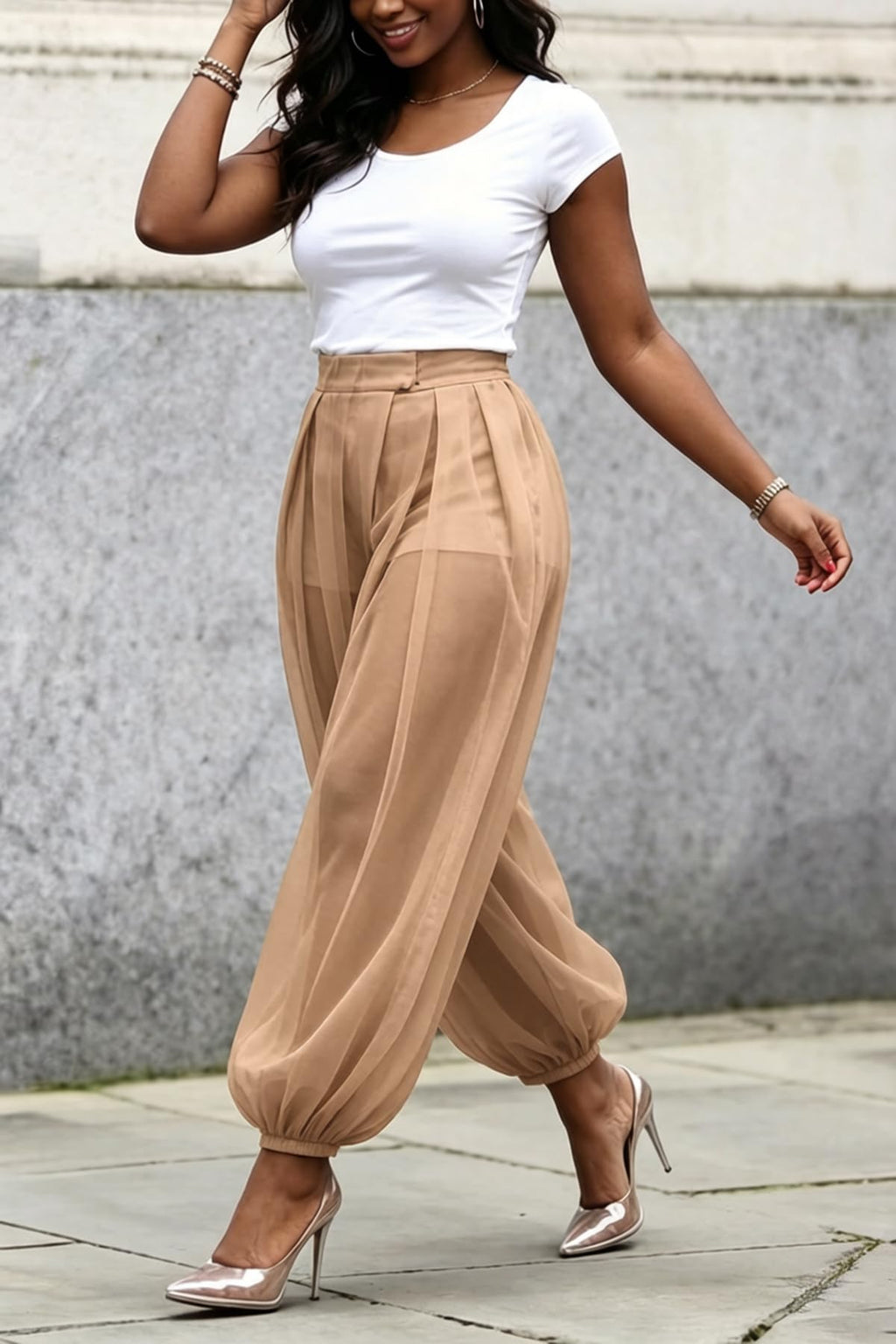 Molisry Women Sheer Mesh Pants Bubble Tulle Patchwork Pants Balloon Trouser | Loose Fit Cover Up Trousers,Built In Shorts Lining