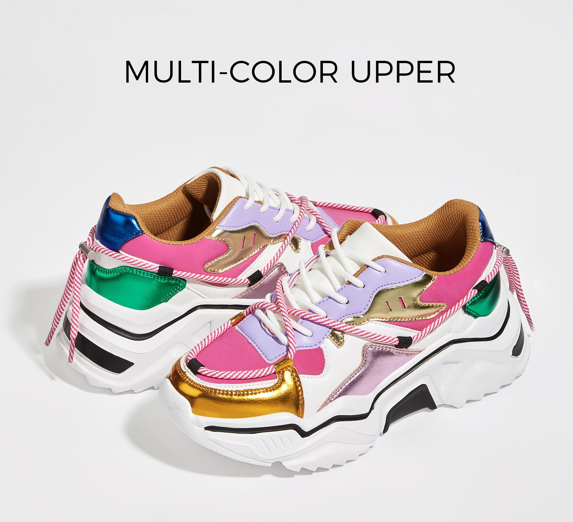 LUCKY STEP Women's Platform Fashion Chunky Dad Sneakers | Colorful | Retro Colorblock | Stylish Cute | Lace-Up Walking Shoes | Anti-Slip