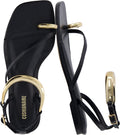 CUSHIONAIRE Secret Flat Sandals for Women with Gold Ankle Cuff and Toe Ring Strap, Vegan Leather Dress Sandals