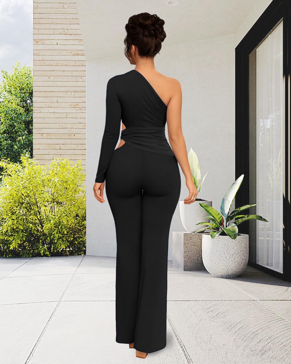 HWP Sexy Jumpsuits for Women Casual Off Shoulder Cocktail Party Clubwear Jumpsuit Wide Leg Long Pant Rompers