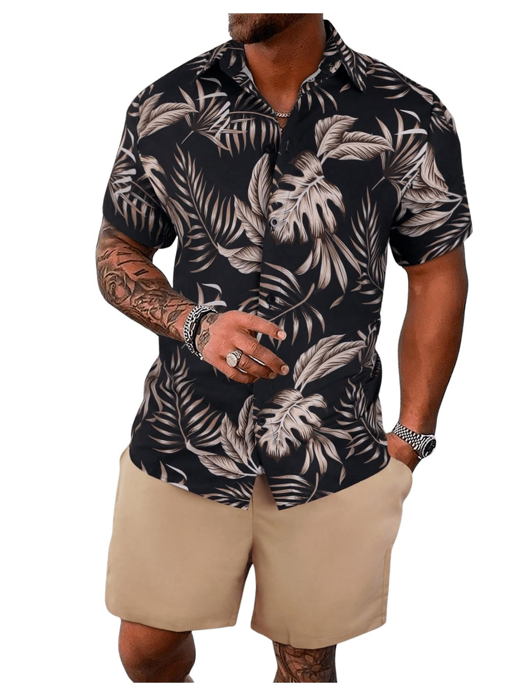 GORGLITTER Men's Cruise Rave Vacation Matching Outfits 2 Piece Short Sets | Mens Summer Beach Outfits, 2 Piece Shorts Set, Couples Travel Outfits, Hawaiian Shirts
