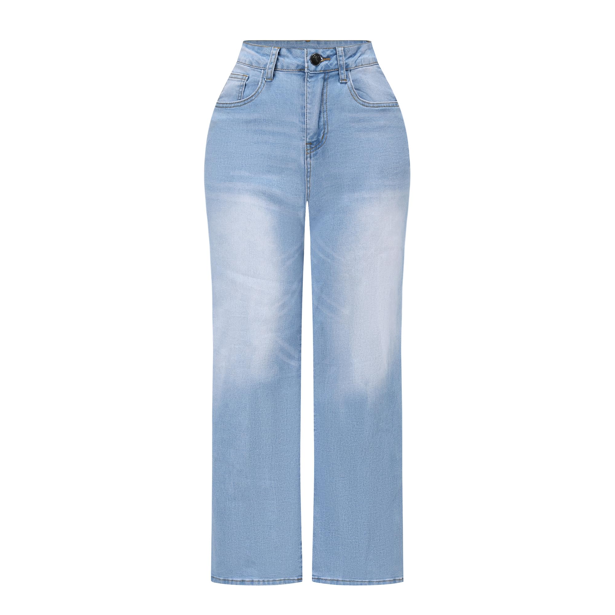THUNDER STAR Womens High Waisted Wide Leg Jeans Stretchy Distressed Denim Pants
