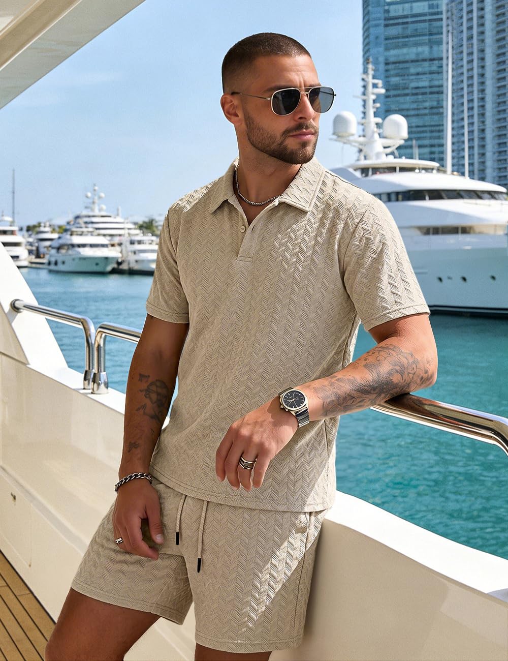 Men's 2 Pieces Outfits Casual Polo Shirt and Shorts Set Collar Athletic Jogging Summer Tracksuit