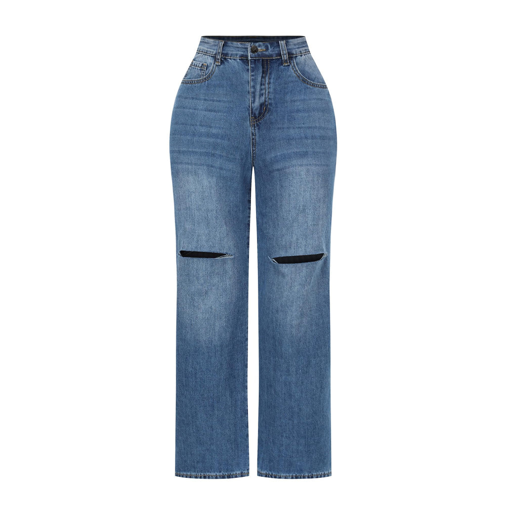 THUNDER STAR Womens High Waisted Wide Leg Jeans Stretchy Distressed Denim Pants