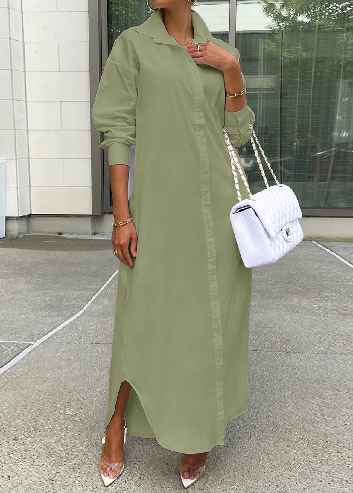 Shirt Dresses for Women Casual Long Sleeve Cotton Button Down Maxi Dresses | Oversized,Solid Color,Loose Fit,Plus Size,Long Shirts,Button Down Dress