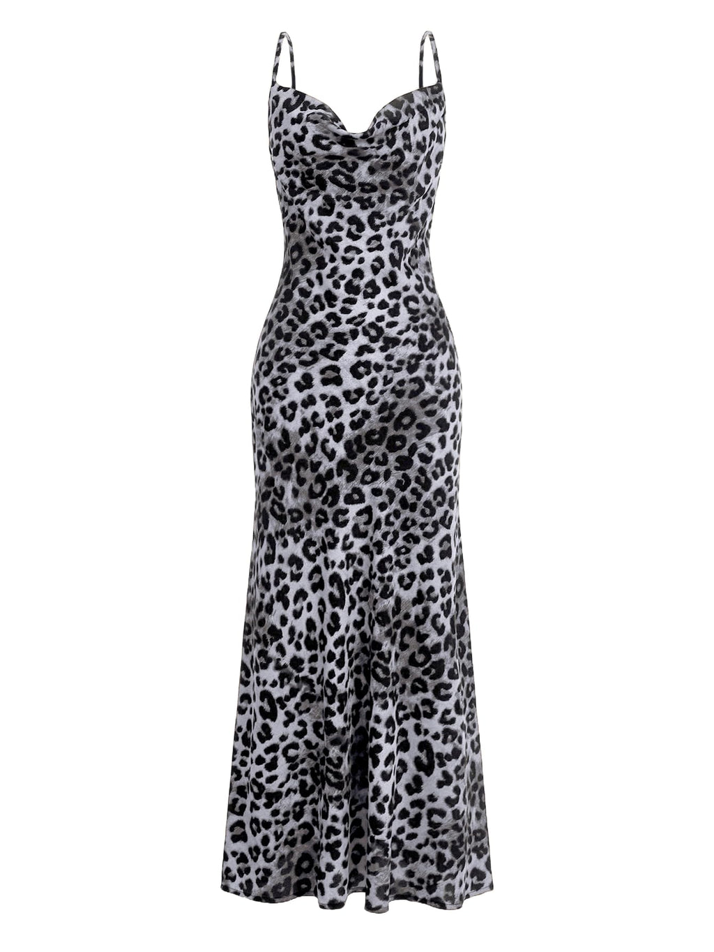 Floerns Women's Leopard Print Draped Collar Spaghetti Strap Cami Long Dress | Cheetah, Animal Print, Cowl Neck, Draped, Western, Concert, Going Out, Corset Maxi Dresses