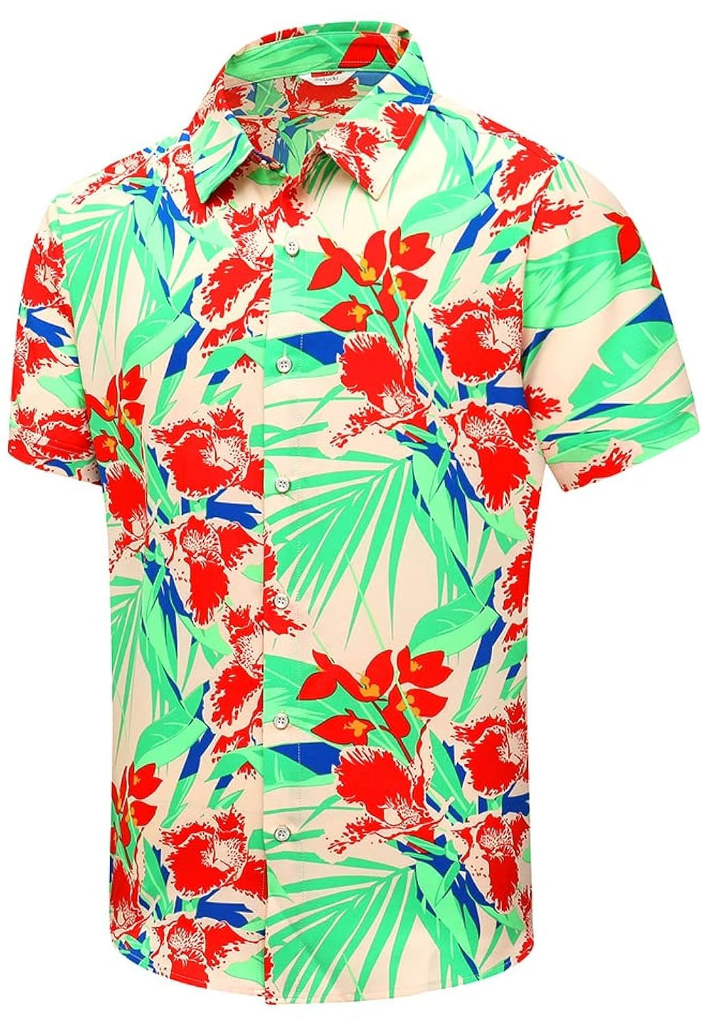 SheLucki Hawaiian Shirt for Men, Unisex Summer Beach Casual Short Sleeve Button Down Shirts, Printed Palmshadow Clothing