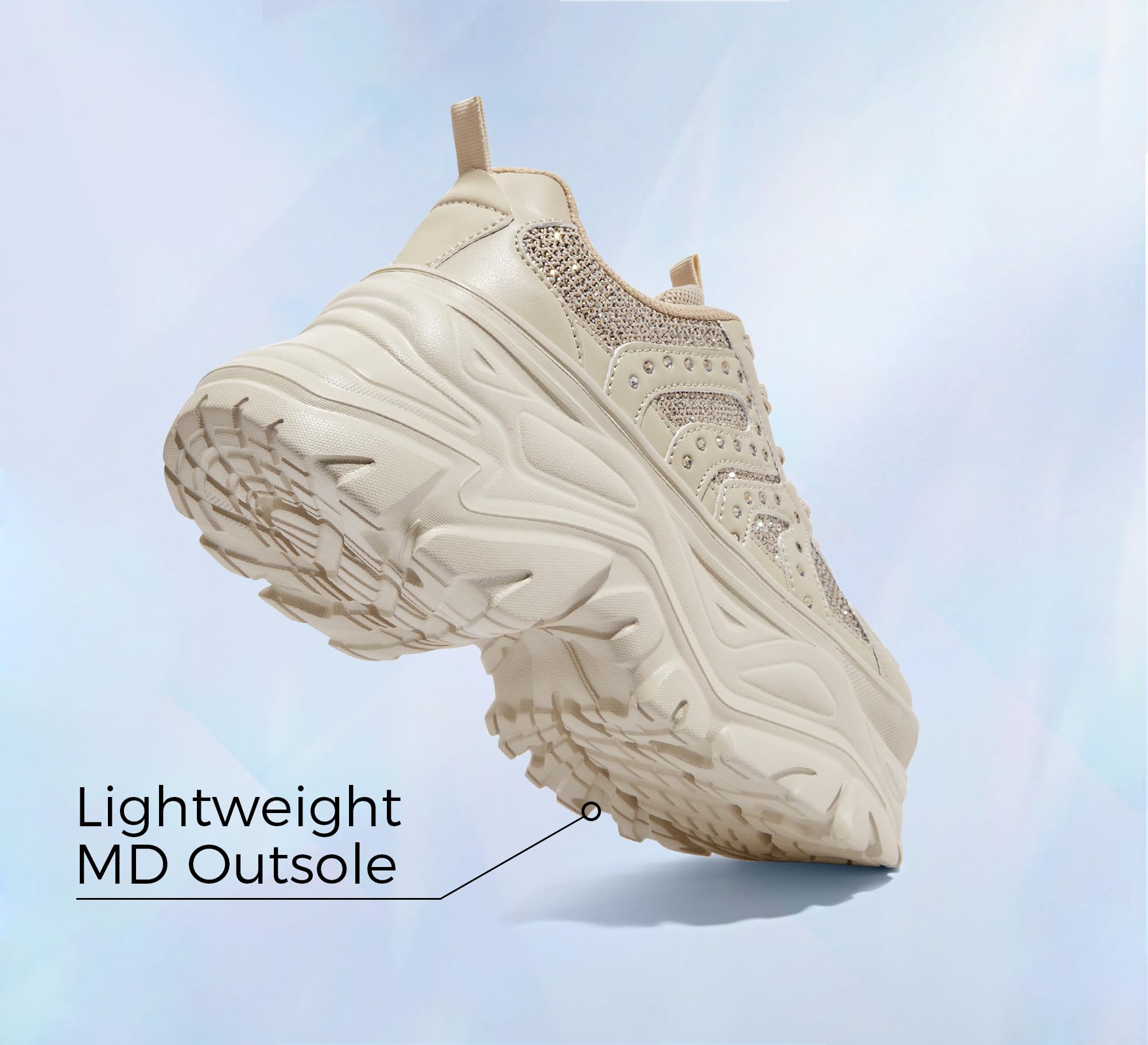 LUCKY STEP Women's Rhinestone Chunky Sneakers Breathable | Lightweight Running Non Slip Breathable Chunky
