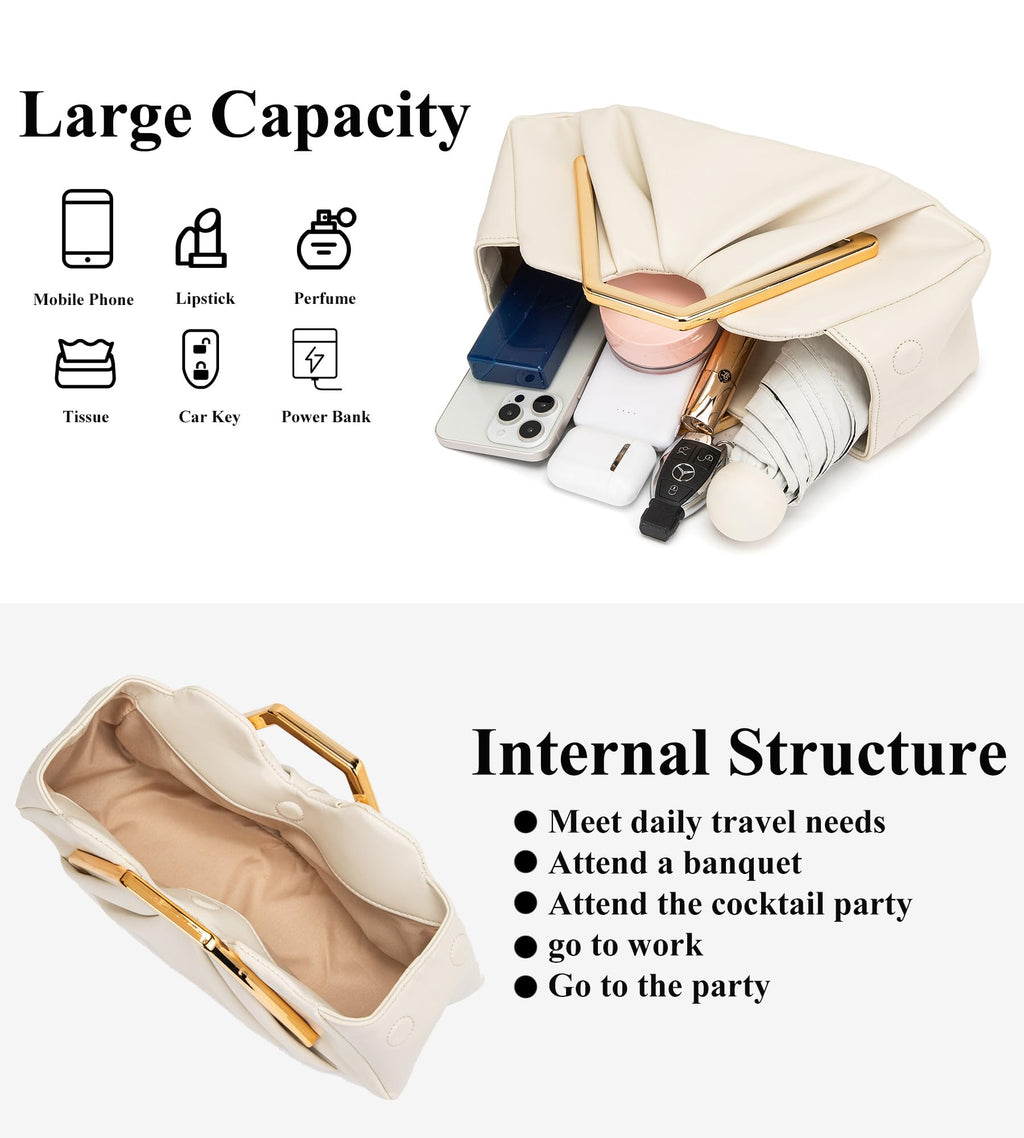myfriday Elegant Ruched Clutch Purse, Soft Dumpling Evening Bag | for Women