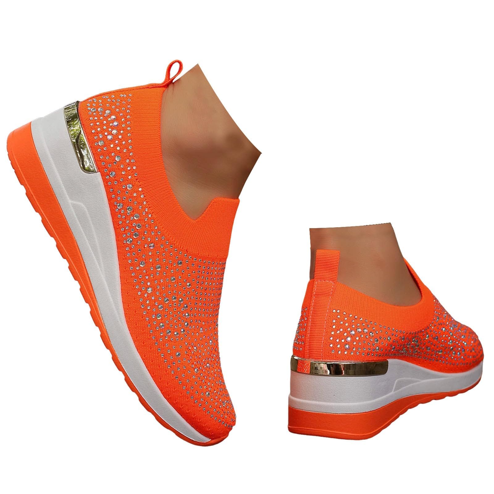 Shoes for Women Dressy Casual,Rhinestone Sneakers for Women Sparkly Bling Women's Rhinestone Mesh Slip-On Summer Shoes Breathable Spakle Glitter Comfortable Orthopedic Wedge Walking Shoes