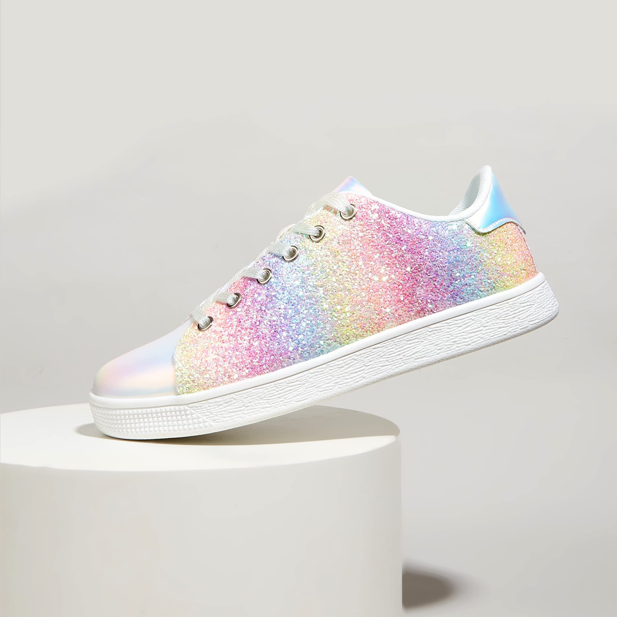 LUCKY STEP Women's Sparkly Glitter Shoes Bling Shiny | Sparkle Bedazzled Fashion Sneaker for Walking Wedding | Dressy Versatile Casual Style