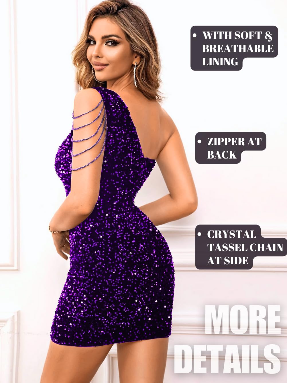 Kaei&Shi Sequin Velvet Prom Dress,Cut Out One Shoulder Short Formal Dresses,Sparkly Outfits Women HOCO Birthday Cocktail