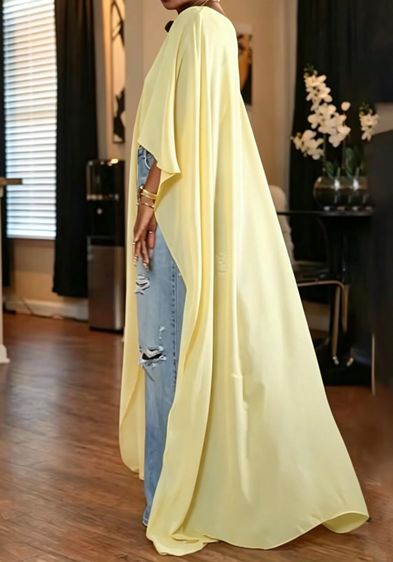 YOOTIKO Women Mesh Crop Cape Top Batwing Sleeve High Low Flowy Poncho Tops | See Through,Beach Coverups, Going Out Wear,Loose Fit