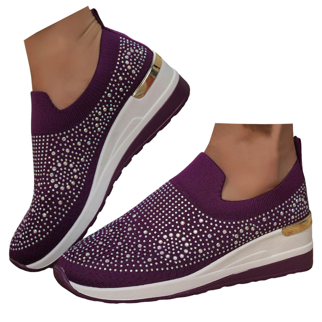 Shoes for Women Dressy Casual,Rhinestone Sneakers for Women Sparkly Bling Women's Rhinestone Mesh Slip-On Summer Shoes Breathable Spakle Glitter Comfortable Orthopedic Wedge Walking Shoes