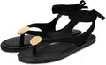Carcuume Women's Suede Flat Sandals with Metallic Accents Adjustable Strappy Flip Flops for Beach Vacation Casual Outings Cushioned Dressy Slides,MOLAZY-00