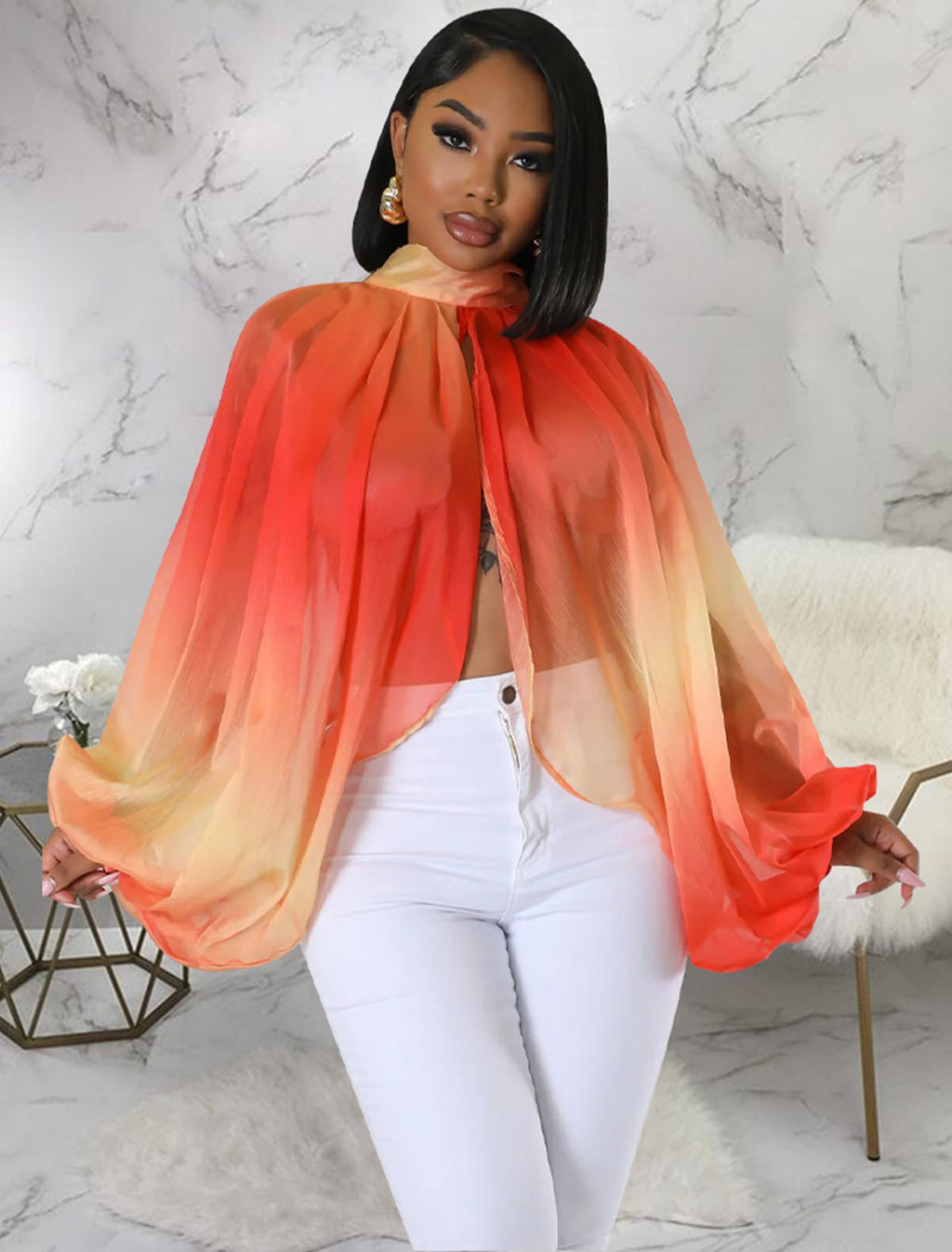 Sexy Tops for Women Party Club Night Batwing Sleeve Chiffon Blouse | Floral Print Blouse Shirts,Puff Sleeve,Going out Tops,Front Open Style,Lantern Sleeve Boho Chiffon Fall Tops 2026