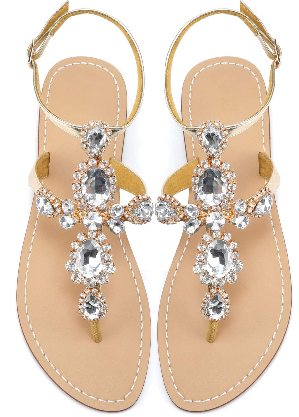 ZhuLinFeng Women'S Rhinestone Gladiator Sandals Flat Wedding Sandals Gem Pearl Sparkling Bridal Bridesmaid Sandals Blue Bohemian Sandals