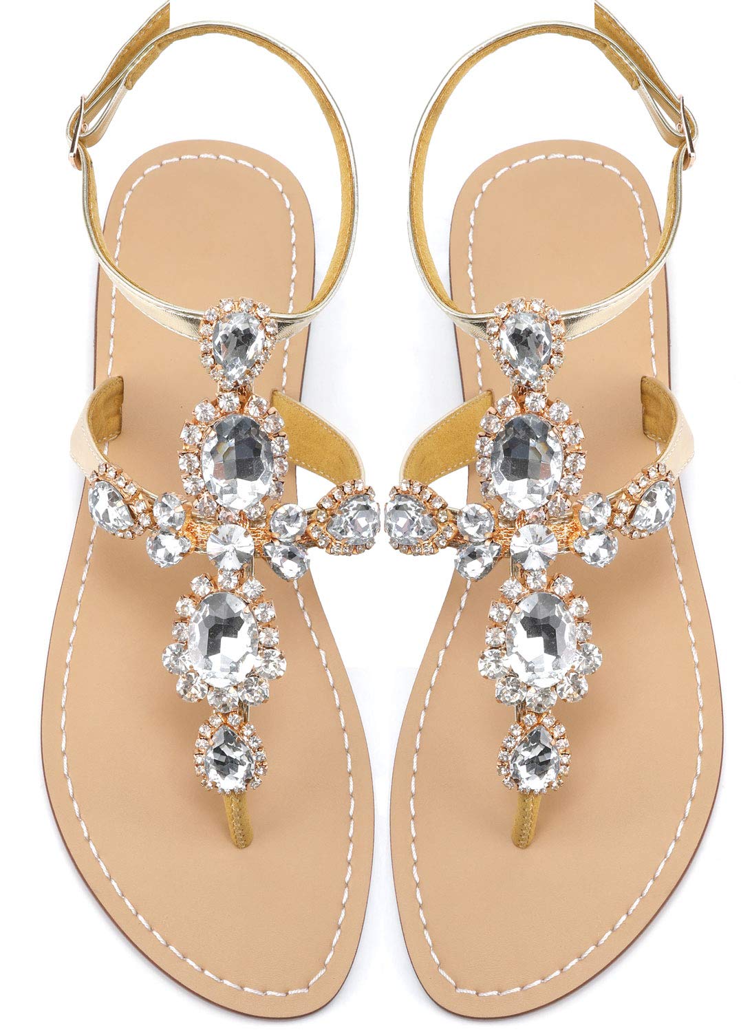 ZhuLinFeng Women'S Rhinestone Gladiator Sandals Flat Wedding Sandals Gem Pearl Sparkling Bridal Bridesmaid Sandals Blue Bohemian Sandals
