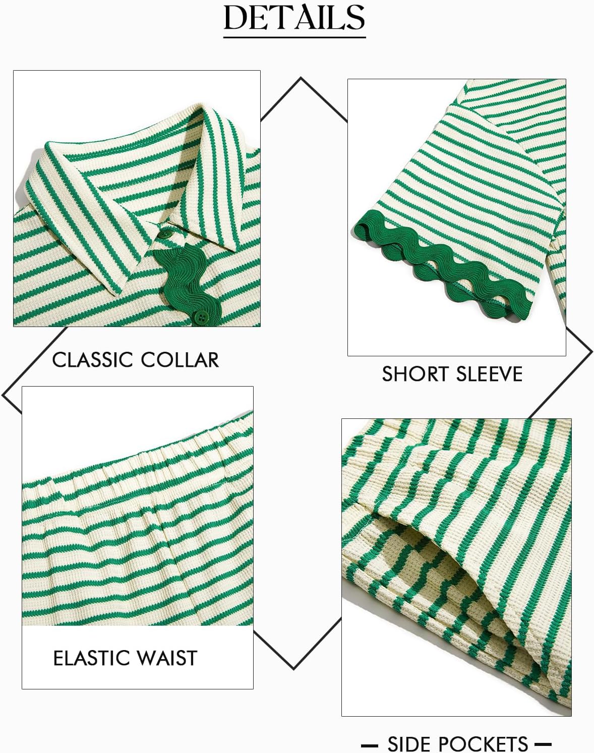 Tankaneo Womens 2 Piece Outfit Lounge Set Striped Summer Matching Sets | Summer, Short Sleeve, Button Down Shirts and Shorts, Lounge Set, Matching Sets