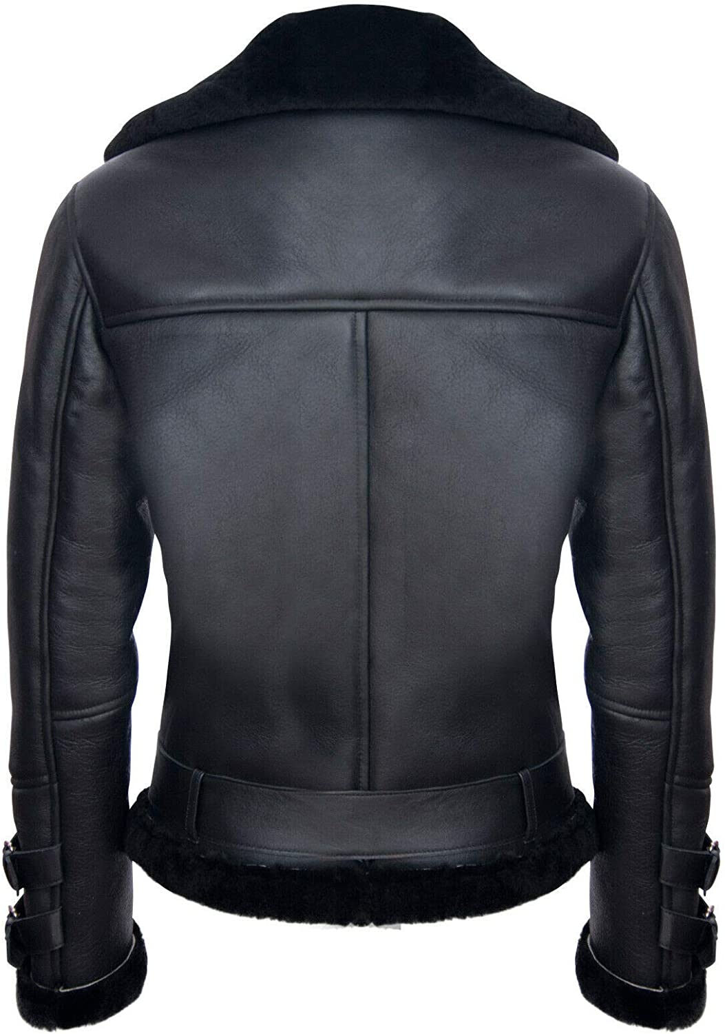 Men’s Retro RAF B3 Pilot Real Sheepskin Shearling Biker Leather Jacket