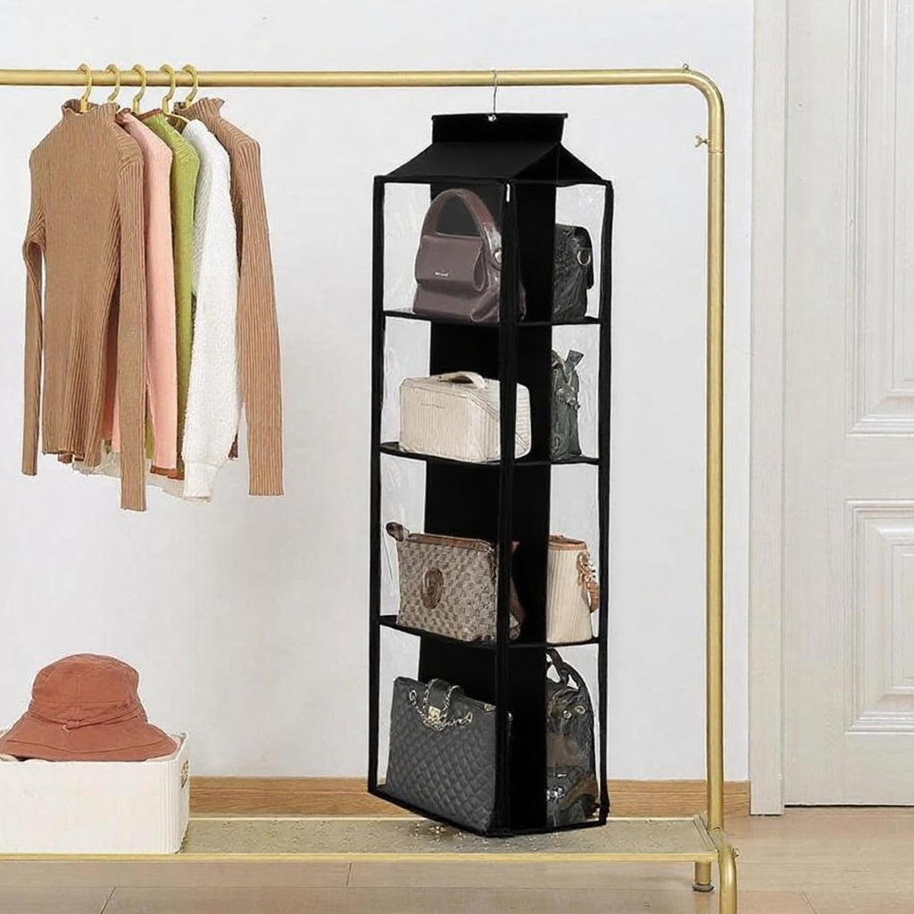 8 Grids in 1 Rotatable Hanging Purse Handbag Organizer with Double Zippers, Visible Purse Organizer for Closet, Fully Enclosed Handbag Storage Holder