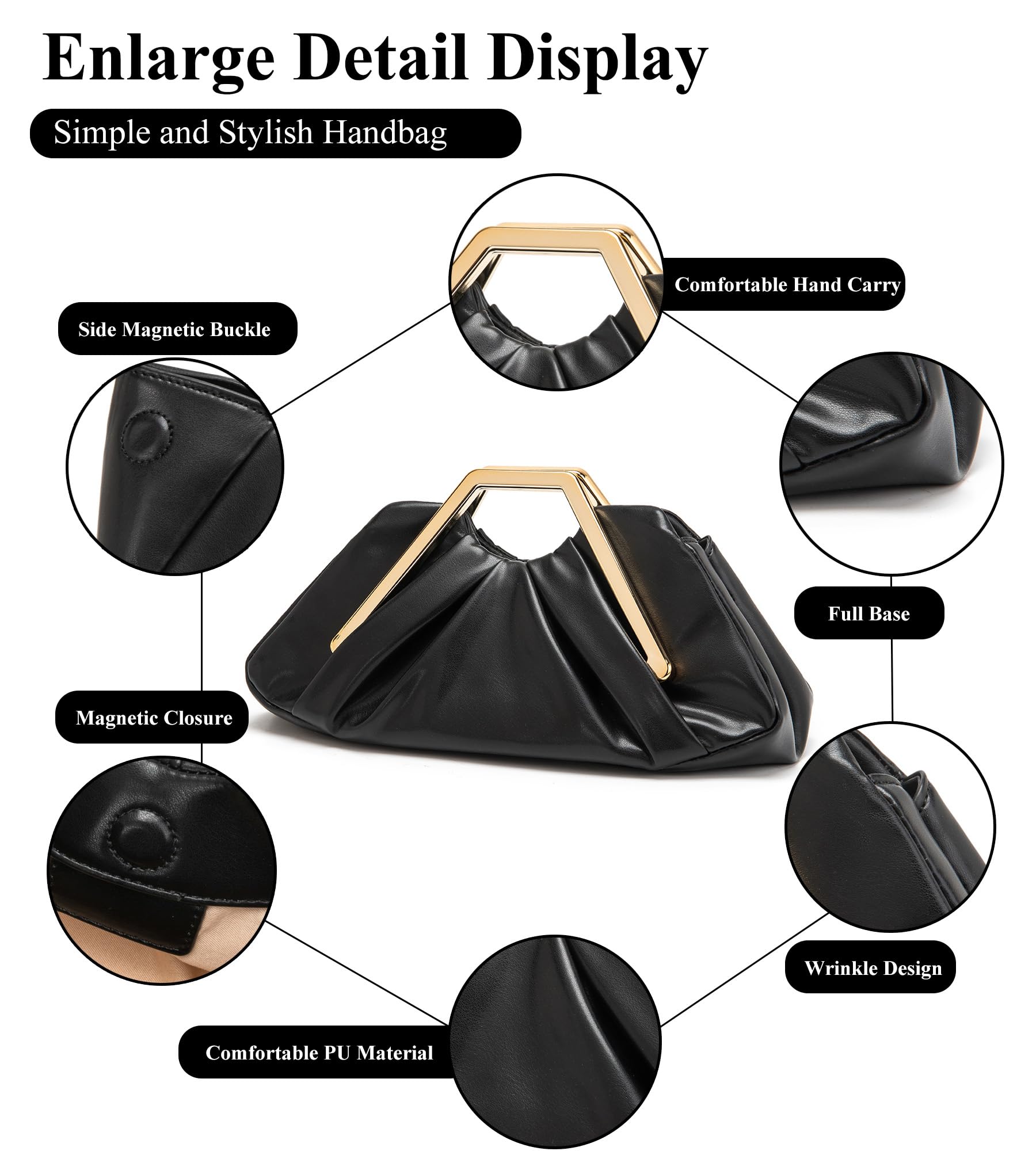 myfriday Elegant Ruched Clutch Purse, Soft Dumpling Evening Bag | for Women