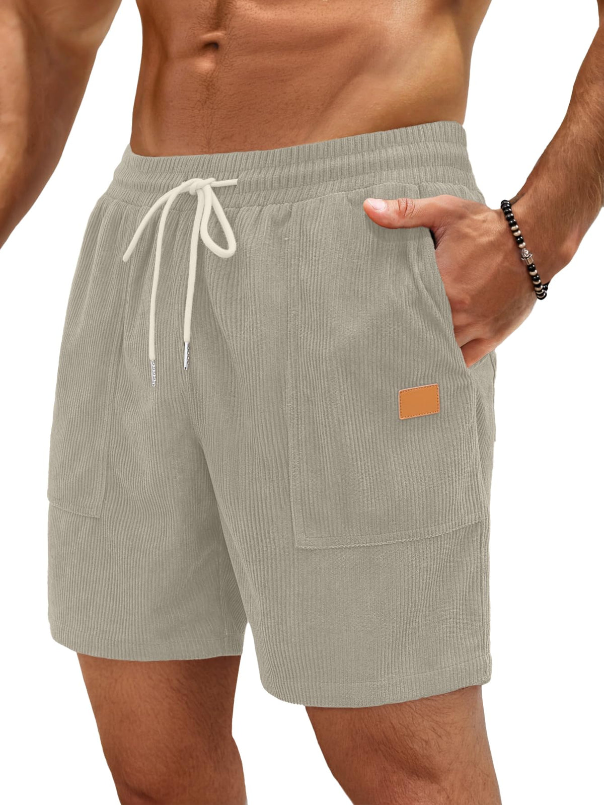 Sailwind Men's Casual Corduroy Shorts Lightweight Elastic Waist Drawstring Summer Beach Shorts