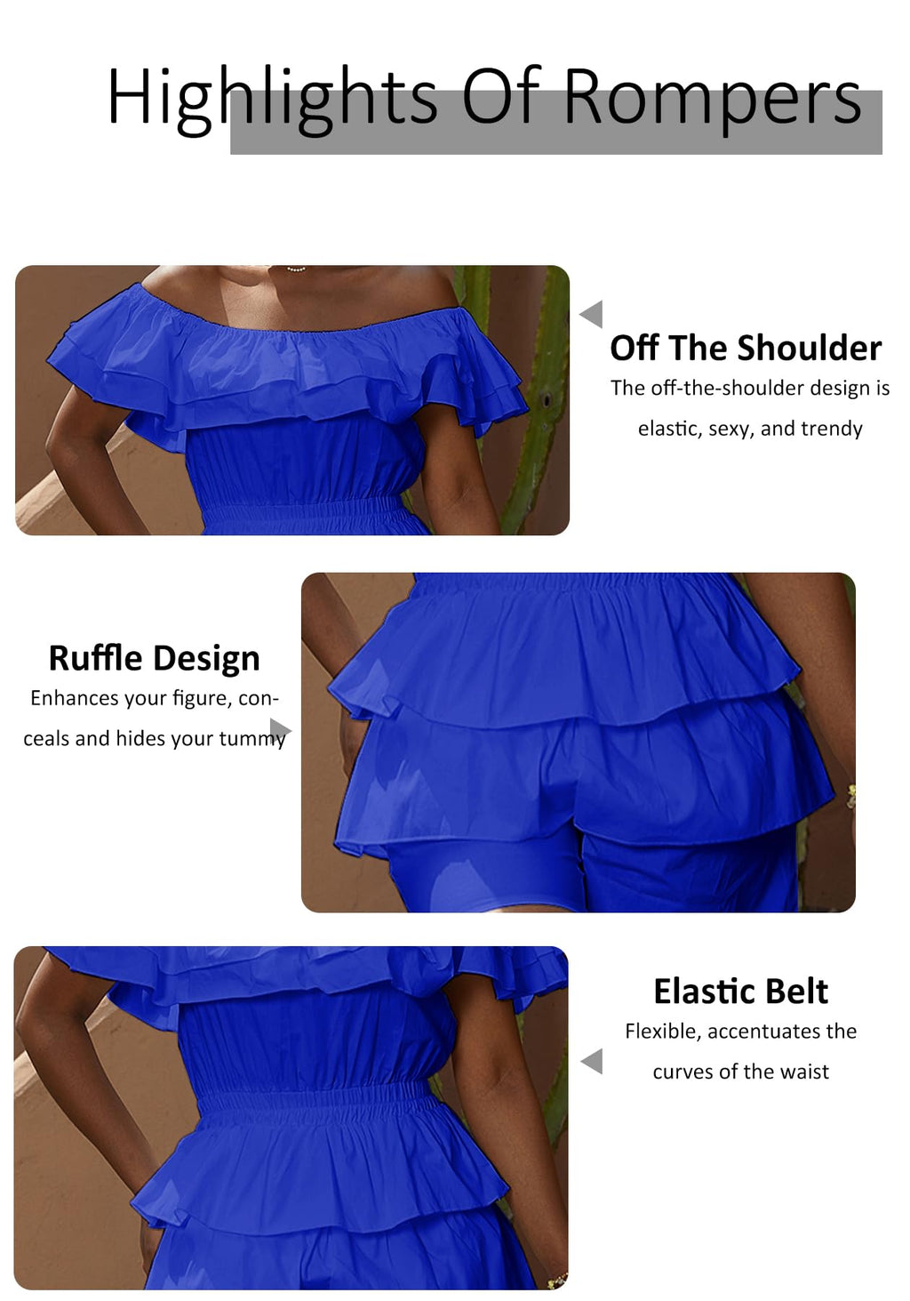 LAJIOJIO Rompers for Women Sexy Off the Shoulder Ruffle Hem Short Jumpsuits | Pleated,Dressy Jumpsuits,Party Outfits,Tiered