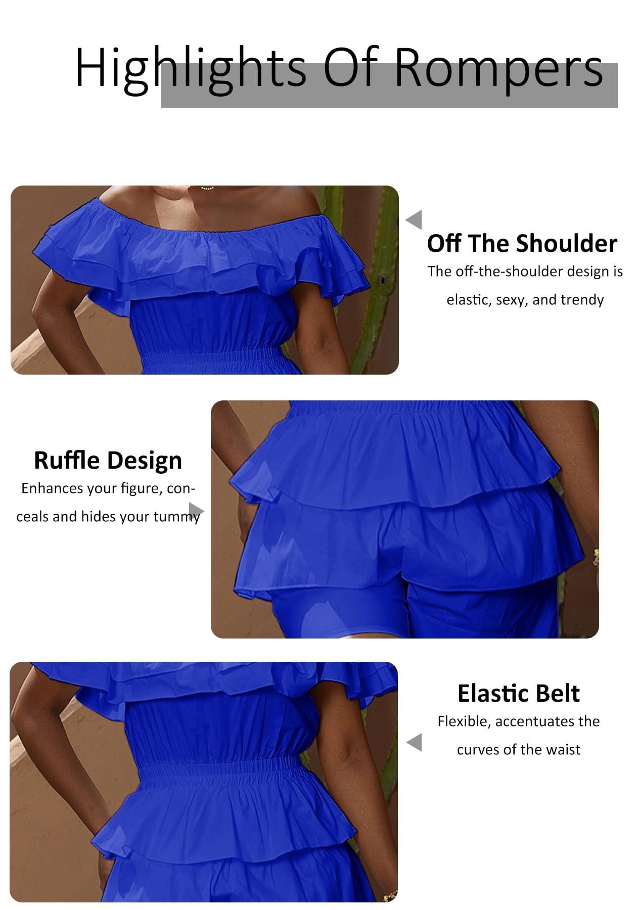 LAJIOJIO Rompers for Women Sexy Off the Shoulder Ruffle Hem Short Jumpsuits | Pleated,Dressy Jumpsuits,Party Outfits,Tiered