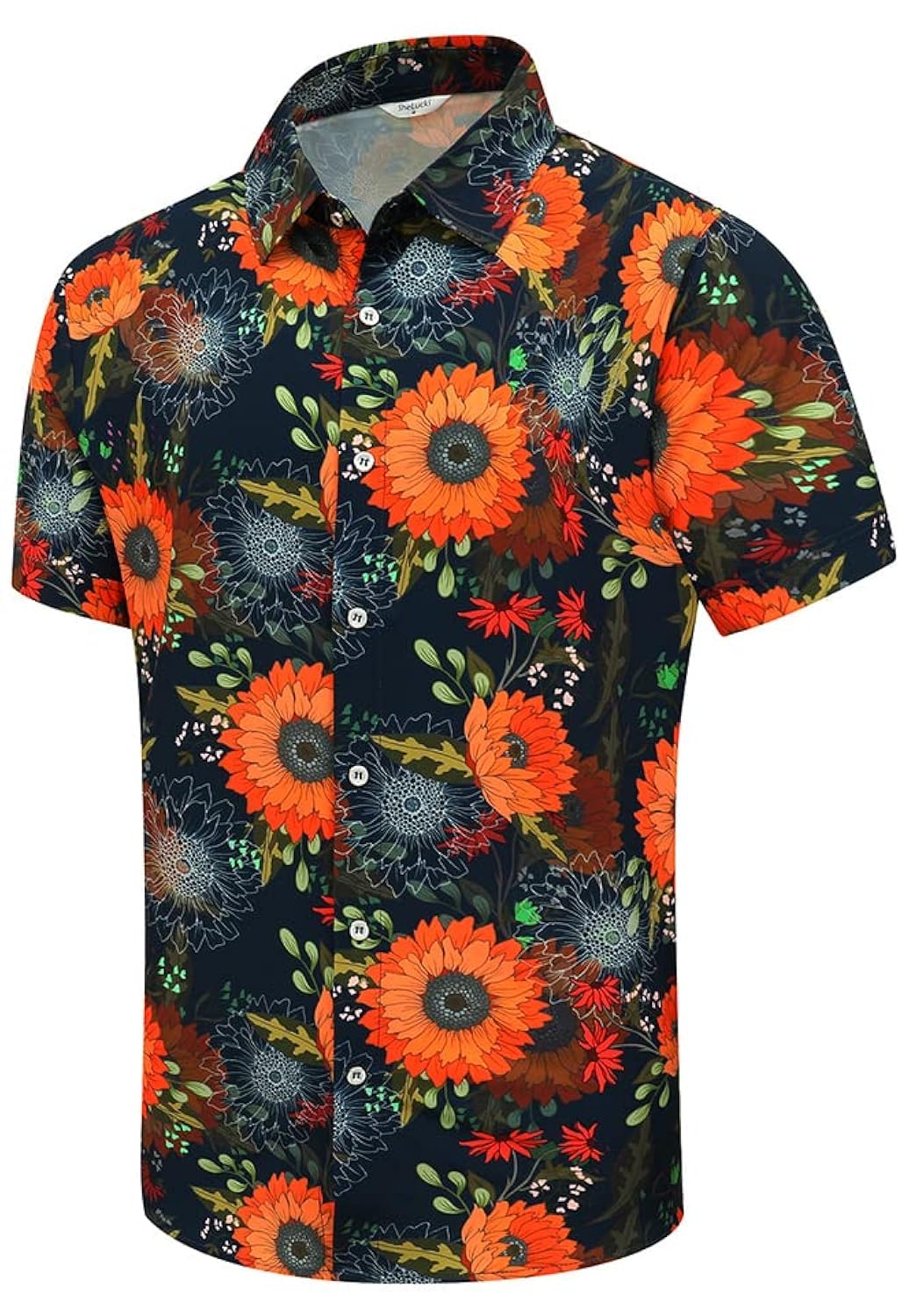 SheLucki Hawaiian Shirt for Men, Unisex Summer Beach Casual Short Sleeve Button Down Shirts, Printed Palmshadow Clothing
