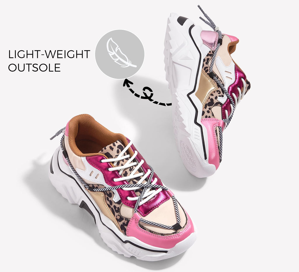 LUCKY STEP Women's Platform Fashion Chunky Dad Sneakers | Colorful | Retro Colorblock | Stylish Cute | Lace-Up Walking Shoes | Anti-Slip
