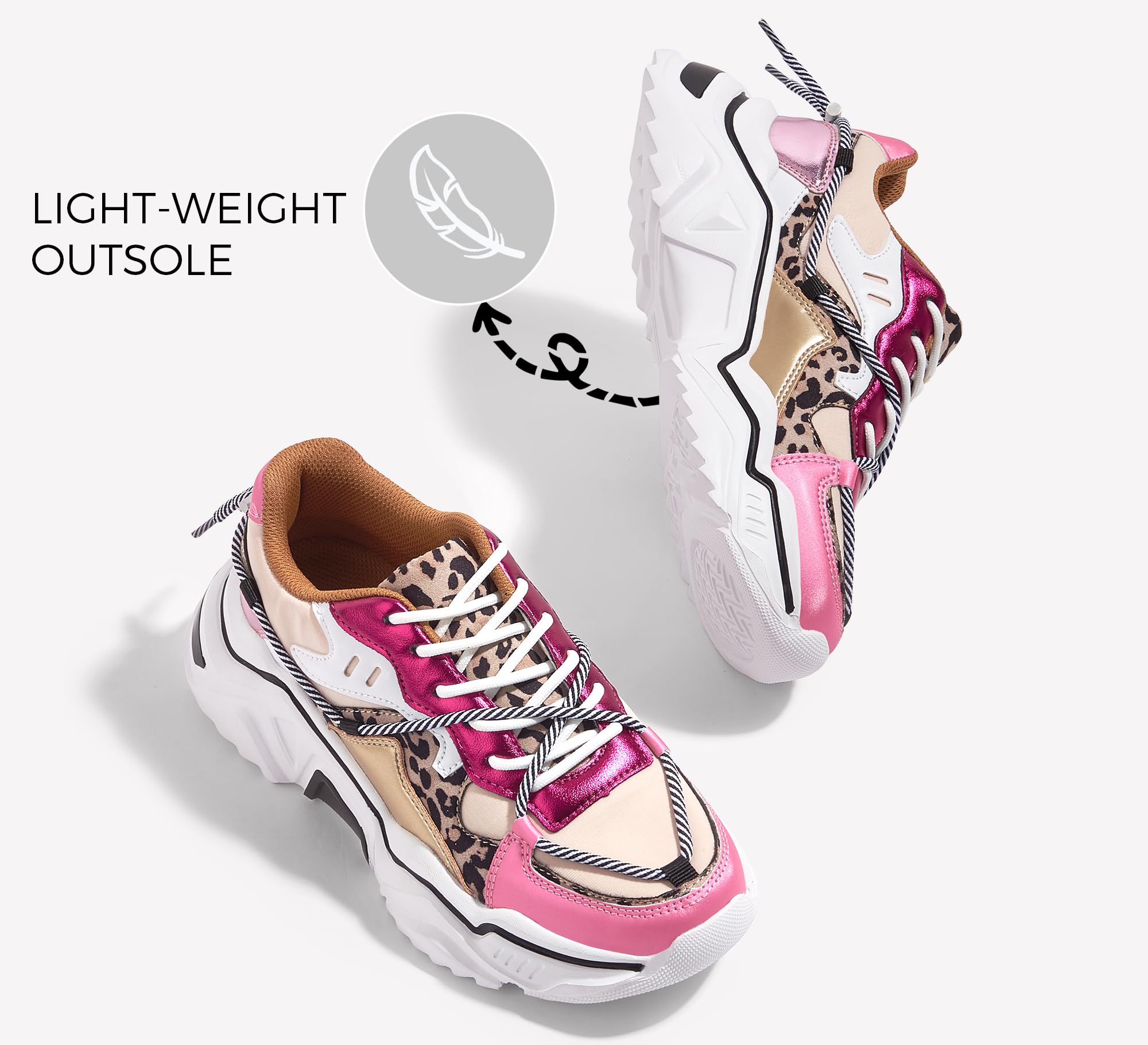 LUCKY STEP Women's Platform Fashion Chunky Dad Sneakers | Colorful | Retro Colorblock | Stylish Cute | Lace-Up Walking Shoes | Anti-Slip