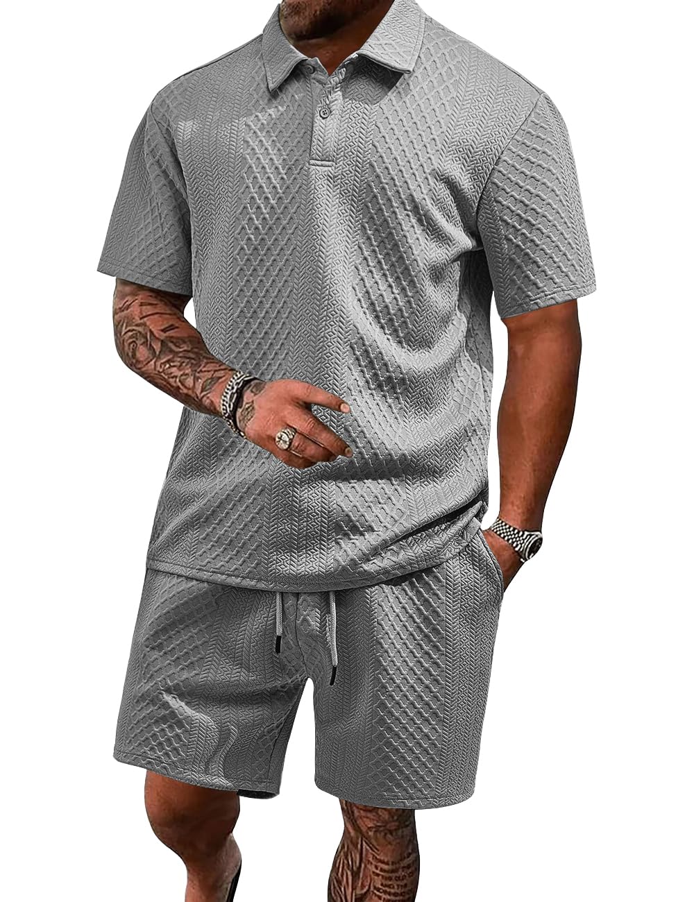 Men's 2 Pieces Outfits Casual Polo Shirt and Shorts Set Collar Athletic Jogging Summer Tracksuit
