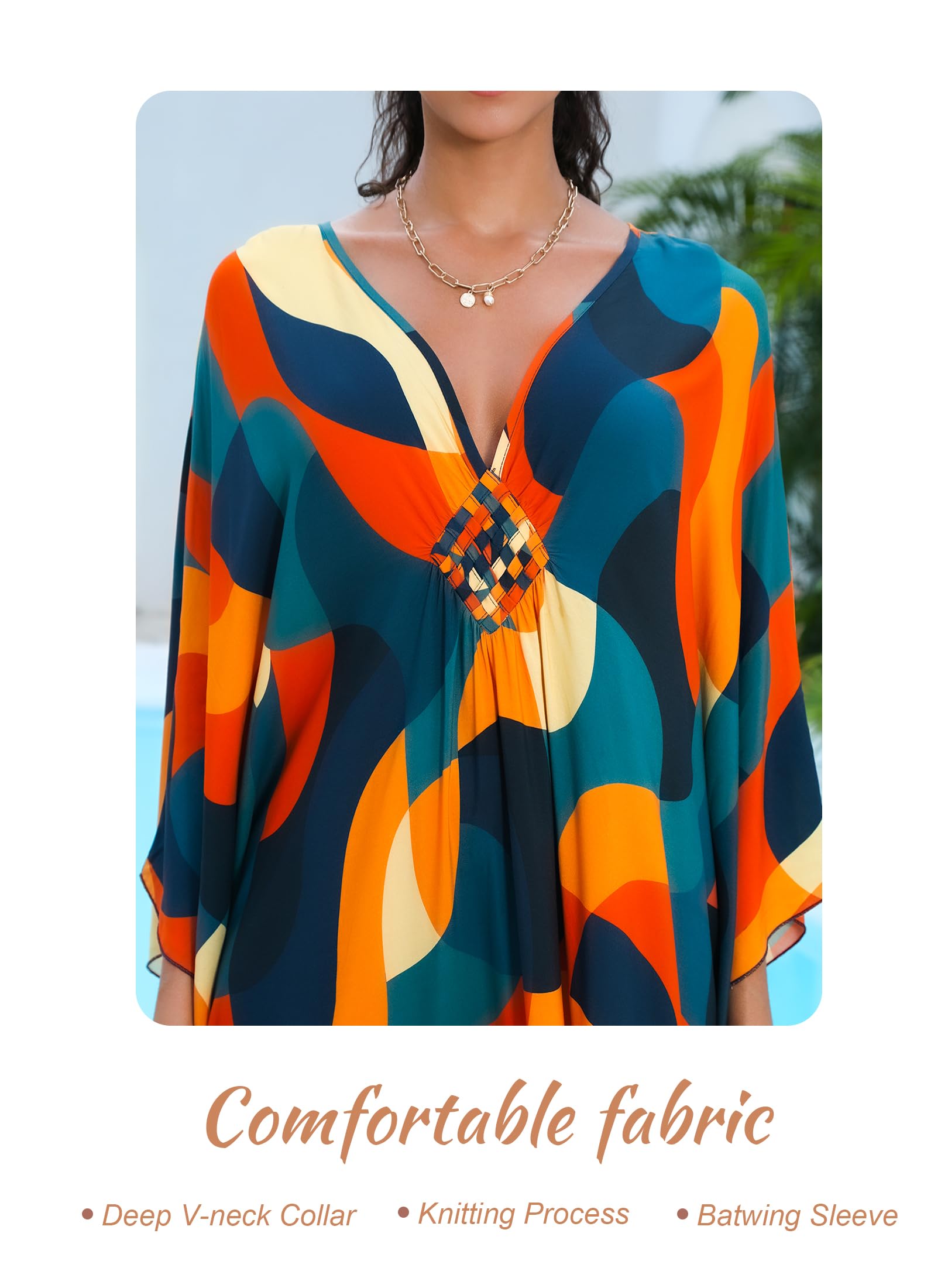 Yanziliu Kaftan Dress for Women,Plus Size Hawaiian Batwing Sleeve Beach Cover Up Summer Swimsuit Dresses