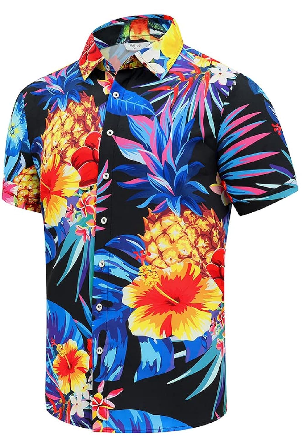 SheLucki Hawaiian Shirt for Men, Unisex Summer Beach Casual Short Sleeve Button Down Shirts, Printed Palmshadow Clothing