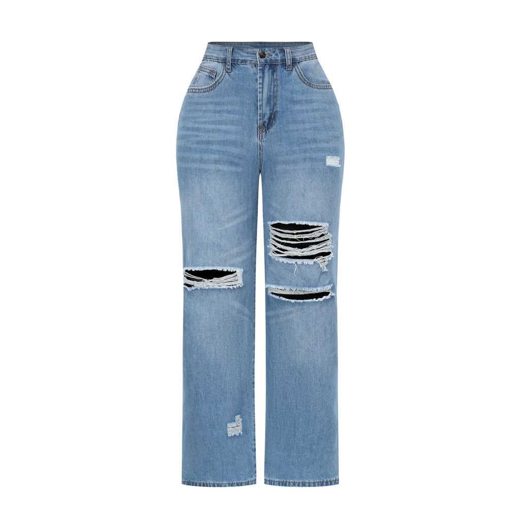 THUNDER STAR Womens High Waisted Wide Leg Jeans Stretchy Distressed Denim Pants