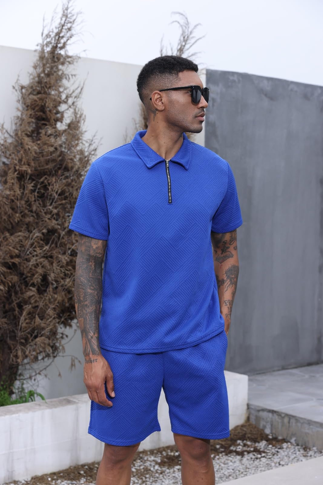 Aulemen Mens 2 Piece Zip Tracksuit Short Sleeve Set Summer Outfits for Men | Polo Shirt and Shorts Sets Activewear Short Set