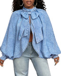 Denim Jacket Women Long Sleeve Backless Jean Blouse Tops Y2k Outfits