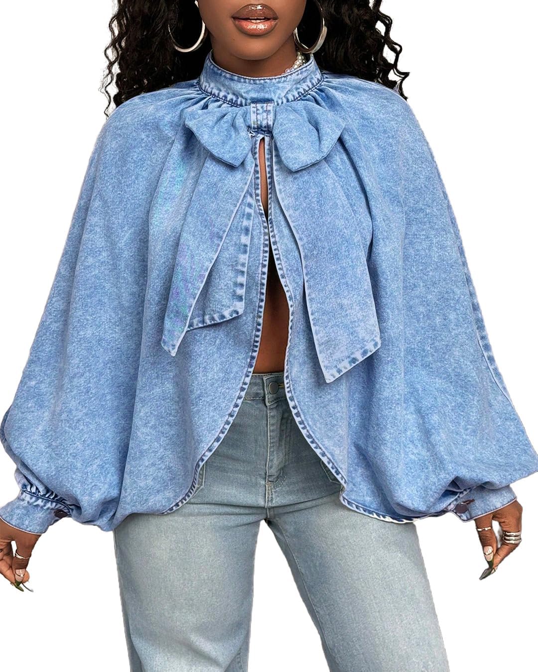 Denim Jacket Women Long Sleeve Backless Jean Blouse Tops Y2k Outfits